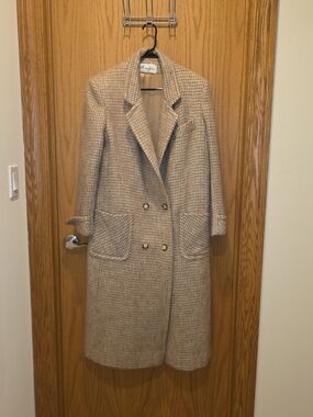 Vintage Double-Breasted Wool Blend Coat - Beige Plaid Union Made